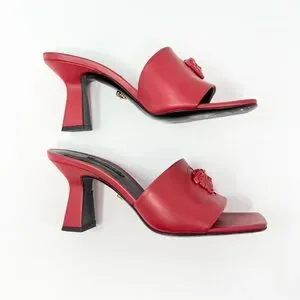 Versace Womens La Medusa Leather Shoes Heels Slides Mules Red Black 36.5 6.5