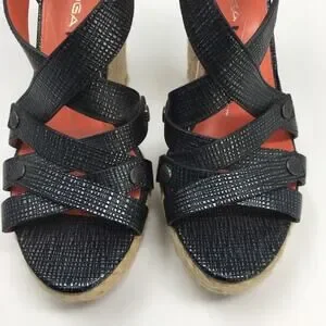 Via Spiga Black Strappy Espadrille Wedges Size 8