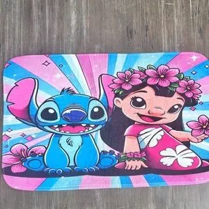 Vibrant Lilo & Stitch Pink And Blue Shower Curtain & Bath Mat Set