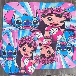 Vibrant Lilo & Stitch Pink and Blue Shower Curtain & Bath Mat Set