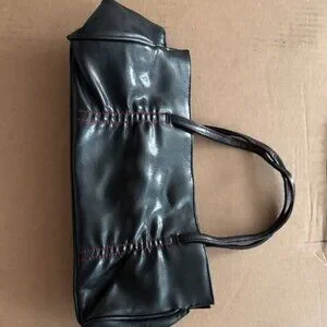 Victoria's Secret Black Faux Leather Bag With Red Stitching