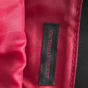Victoria's Secret Black Faux Leather Bag With Red Stitching