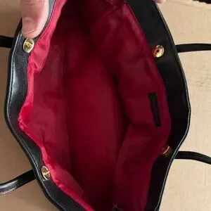 Victoria's Secret Black Faux Leather Bag With Red Stitching