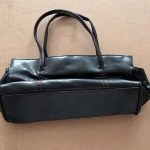 Victoria's Secret Black Faux Leather bag with Red Stitching