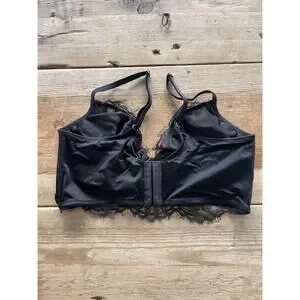 Victoria's Secret Black Lace Logo MEDIUM So Obsessed Unlined Corset Bra Top VS