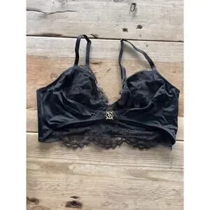 Victoria's Secret Black Lace Logo MEDIUM So Obsessed Unlined Corset Bra Top VS