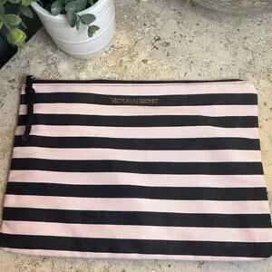 Victoria's Secret Pink Black Striped Cosmetic Makeup Lingerie Travel Bag NWOT