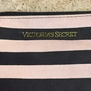 Victoria's Secret Pink Black Striped Cosmetic Makeup Lingerie Travel Bag NWOT