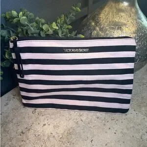 Victoria's Secret Pink Black Striped Cosmetic Makeup Lingerie Travel Bag NWOT