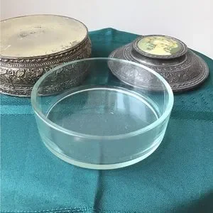 Victorian 1950s Metal Mirror Powder Box Glass Interior Trinket Vanity Je…