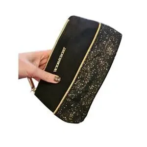 Victorias Secret Womens Black Glitter Travel Makeup Case NEW