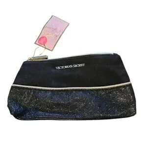 Victorias Secret Womens Black Glitter Travel Makeup Case NEW