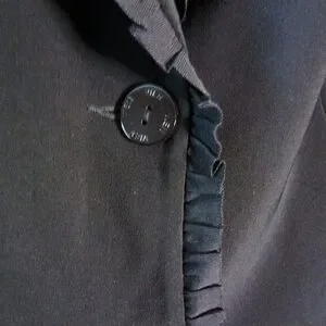 VIEN VÌEN Mini Ruffle Trim Skirt Suit Black Lined 2 Button Collared Blazer