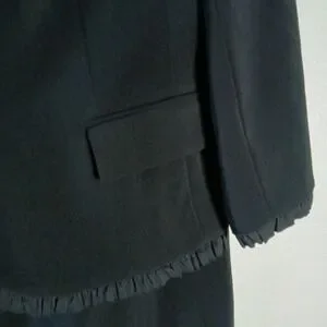 VIEN VÌEN Mini Ruffle Trim Skirt Suit Black Lined 2 Button Collared Blazer