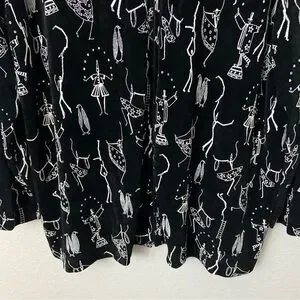 Vikki Vi Slinky Knit Full Zip Jacket Quirky Print Black White Plus 1X Artsy