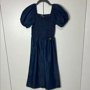 Vince Camuto Blue Ruched Romper Jumpsuit With Puff Sleeves Size 7