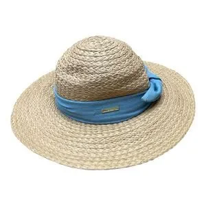 Vince Camuto Tan Straw Sun Hat With Blue Ribbon Size S/M