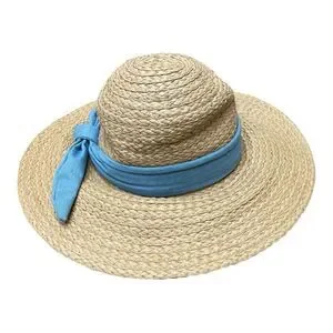 Vince Camuto Tan Straw Sun Hat With Blue Ribbon Size S/M