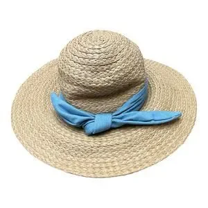 Vince Camuto Tan Straw Sun Hat with Blue Ribbon Size S/M