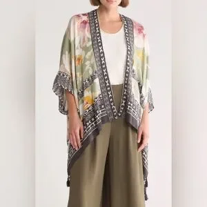 Vince Camuto Washy Blooms Crinkle Topper SAGE wrap/ coverup/ scarf
