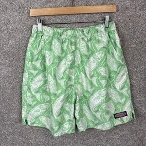 Vineyard Vines Swim Trunks Mens Small Green Fish‎ Print Logo Lined Pockets