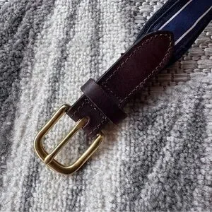 Vineyard Vines Unisex Men’s Women’s Size 28 Navy Blue Brown Leather Striped Belt