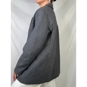Vintage 100% Wool Blazer Jacket Grey Oversized 90s Minimalist Single Breasted M