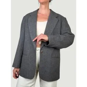 Vintage 100% wool blazer jacket grey oversized 90s minimalist single breasted M