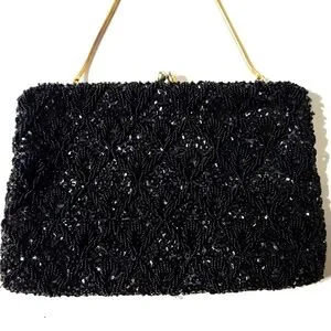 Vintage 1950's Walborg Gorgeous Black Beaded Evening Bag