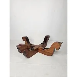 Vintage 1950s Scandinavian Mid-Century Wood Candle Holder Tapered Wooden Horses