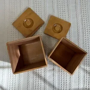 Vintage 1950s Wooden Flour Sugar Canisters Hand Painted Rooster Japan Container