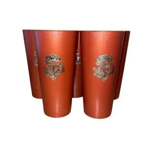 Vintage 1970s NASCO Set Of 5 Rust/Copper 14 Oz Gold Mushroom Tumblers Cups
