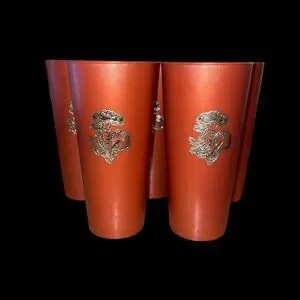 Vintage 1970s NASCO Set Of 5 Rust/Copper 14 Oz Gold Mushroom Tumblers Cups