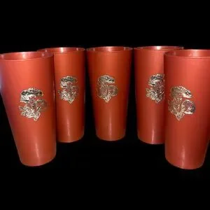 Vintage 1970s NASCO Set Of 5 Rust/Copper 14 Oz Gold Mushroom Tumblers Cups