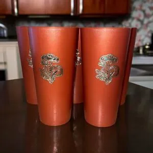 Vintage 1970s NASCO Set of 5 Rust/Copper 14 oz Gold Mushroom Tumblers Cups