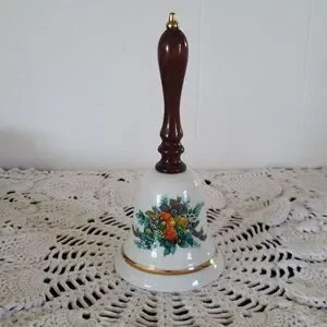Vintage 1985 Avon Collectible Porcelain Christmas Bell With Wood Handle