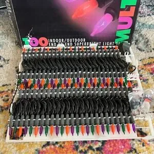 Vintage 1996 Halloween String Lights Multi Purple Green Orange Incandescent 47ft