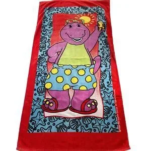 Vintage 1998 Barney the Dinosaur Beach Towel Jay Franco & Sons Summer Fun 90s