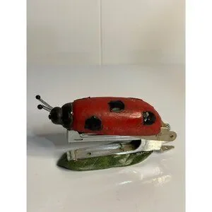 Vintage 2003 Ladybug Shaped Stapler & Paper Weight 5" - Red & Black Desk Accesso