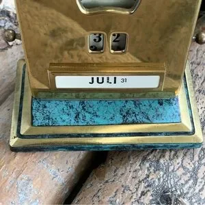 Vintage 40s Jakob Maul Brass & Marble Perpetual Desk Calendar EUC