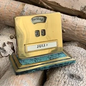 Vintage 40s Jakob Maul Brass & Marble Perpetual Desk Calendar EUC