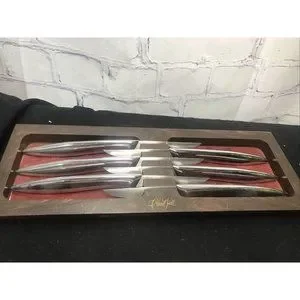 Vintage 6 Carvel Hall Steak Knife Knives Set Mid Century w Holder Marked