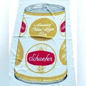 Vintage 70's Cannon Schaefer Beer Can Cotton Fringe Bath Beach Towel