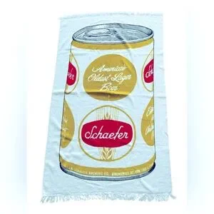Vintage 70's Cannon Schaefer Beer Can Cotton Fringe Bath Beach Towel