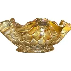Vintage 70s Iridescent MariGold Ruffled Glass Small Candy Bowl