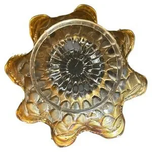 Vintage 70s Iridescent MariGold Ruffled Glass Small Candy Bowl