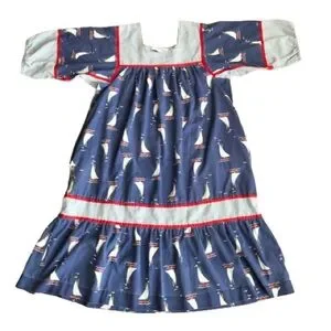 Vintage 70s RARE Krist Gudnason Sailboats Birds Nautical Boat House Dress Muumuu