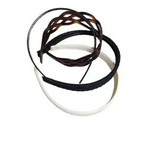 Vintage 80's Headbands Set Of 4 Black Brown White Fabric & Double Strand