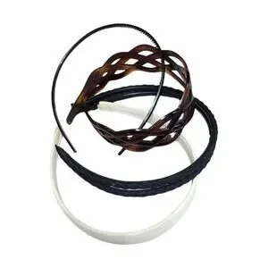 Vintage 80's Headbands Set Of 4 Black Brown White Fabric & Double Strand