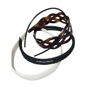 Vintage 80's Headbands Set of 4 Black Brown White Fabric & Double Strand